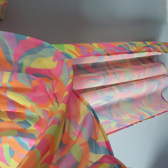 NWT SHOW ME YOUR MUMU SANTOS COVER UP VIBRANT SHEER MAXI DRESS IN NEON TROPICS - Picture 14 of 15